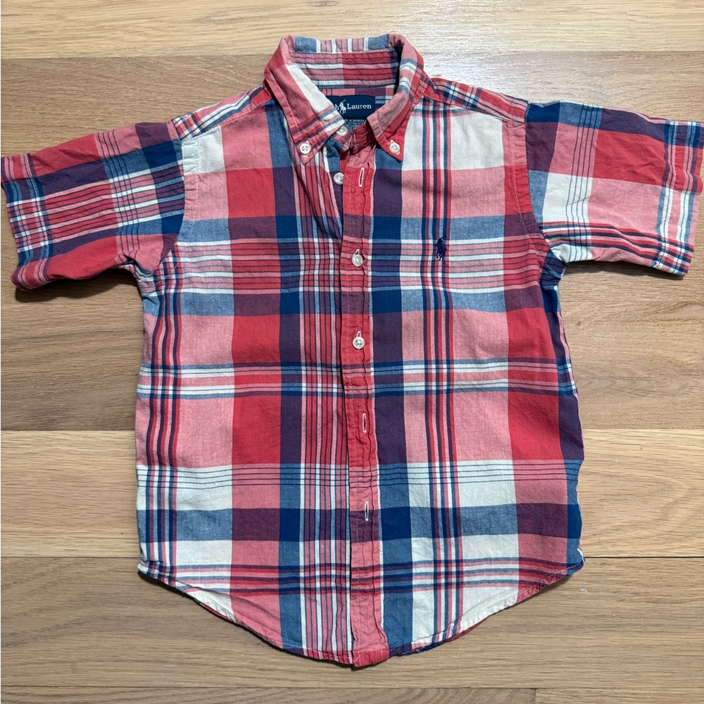 Ralph Lauren Red, Navy & White Plaid Short-Sleeve Button-Down Shirt - Kids